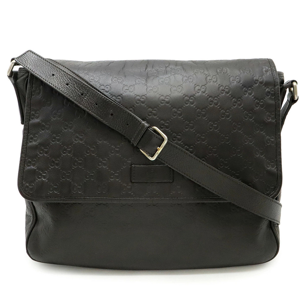Gucci Guccissima Messenger Bag Crossbody Leather Dark Brown